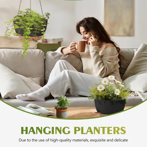 Vista 5 de GARDIFE Macetas colgantes para plantas de interior y exterior, juego de 2 macetas colgantes de riego automático con agujeros de drenaje y bandeja