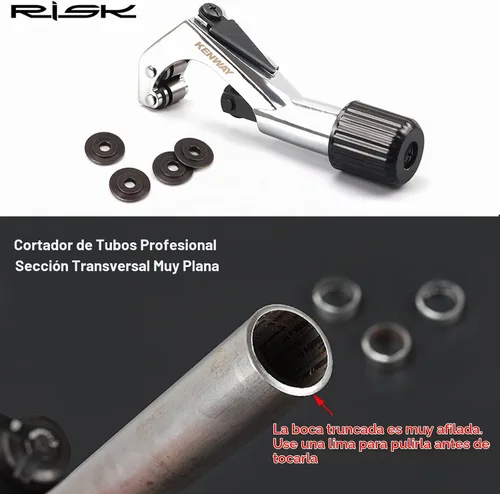 Vista 2 de Road Mountain Bike Fork Steerer Seat Post Handlebar Tube Cutter Tool, Bicycle Metal Pipe Cutter Tool with 5pcs Cutter Wheels for Size 1/4"-1-5/8
