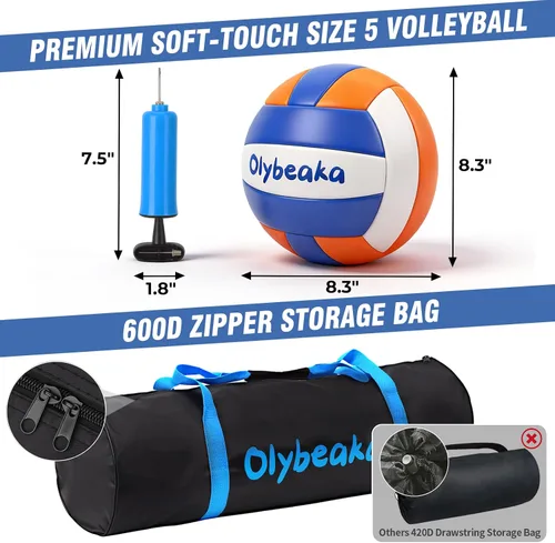 Vista 7 de 32FT Outdoor Volleyball Net Set, Regulation Size Portable Volleyball System with 1.25" Adjustable Steel Poles, 28-Ply Anti-Sag PE Net, Ball, Pump