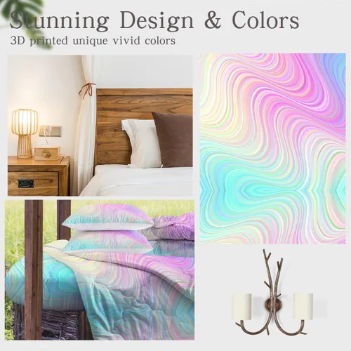 Vista 4 de Sleepwish Colorido juego de edredón arcoíris tamaño Queen para niños y niñas, juego de ropa de cama de 4 piezas rosa, azul, verde con 2 fundas