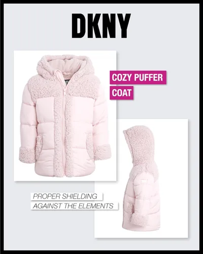 Vista 4 de DKNY Baby Girls' Winter Jacket - Fleece Lined Quilted Bubble Puffer Parka Coat (12M-4T)