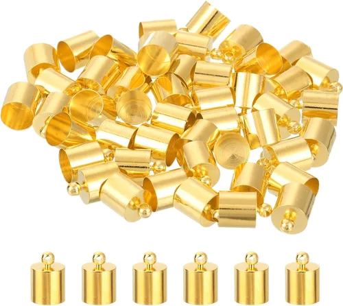 Vista 33 de uxcell 50 tapas de extremo de cordón de cuero, terminadores de barril de columna de diámetro exterior de 0.236 in, dorado claro