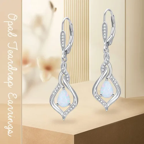 Vista 6 de VONALA Aretes de lágrima de ópalo de plata esterlina, azul, rosa, blanco, piedra lunar, ágata musgo, corazón y ópalo para mujer, aretes colgantes