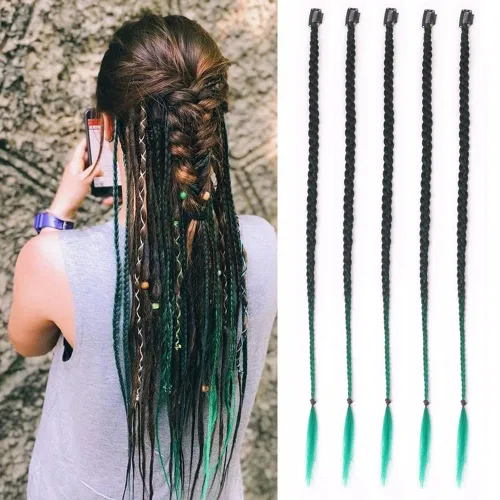 Vista 15 de Extensiones de cabello trenzado, 5 piezas de trenzas de bebé con fleco frontal, cabello largo trenzado, cabello natural suave para mujeres, uso