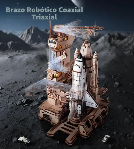 Vista 4 de ROKR 3D Puzzles - Modelo de transbordador espacial - Base de lanzamiento dinámica con elevación motorizada, efectos de luz LED, kit de construcción