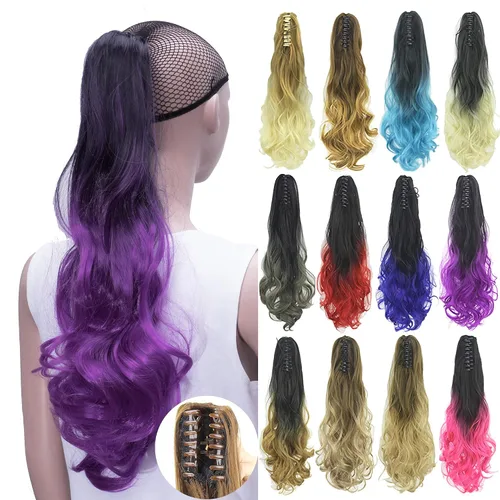 Vista 9 de IMISSU Extensiones de cabello rizado con pinza de color degradado, cola de caballo con clip (rubio degradado)