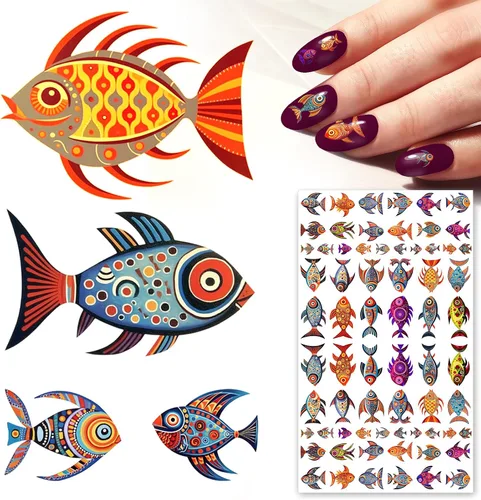 Vista 7 de Pegatinas para uñas (5 hojas) FLONZNAIL Impresionantes pájaros ilustración de libro vintage