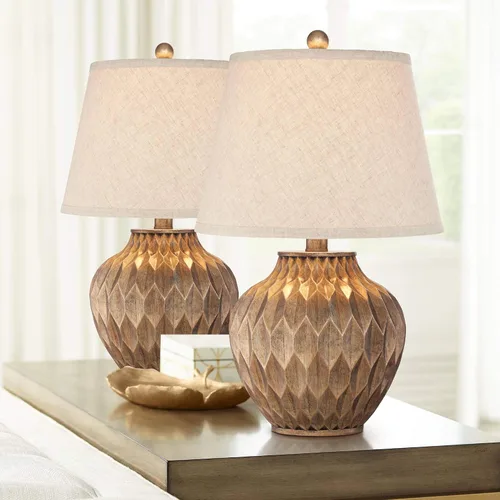 Vista 2 de 360 Lighting Buckhead - Juego de 2 lámparas de mesa pequeñas de estilo tradicional de 22 pulgadas de alto, urna geométrica de bronce cálido