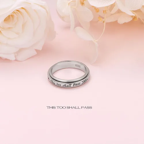 Vista 4 de Anillo giratorio de plata de ley 925 para hombres y mujeres, anillos para aliviar la ansiedad y el estrés y TDAH, anillos para autismo con mensaje