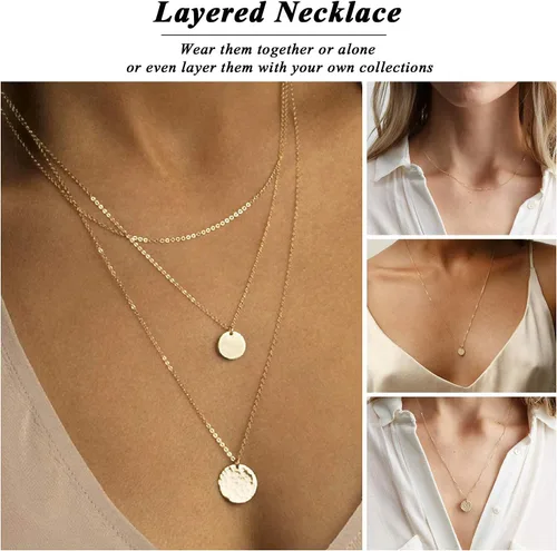 Vista 5 de Estendly Dainty Gold Layered Bar Neckalce Moon Pendant Lariat Y Necklace 14K Gold Simple Necklace for Women