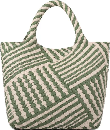 Vista 23 de Bolso tejido para mujer, bolso tote de cuero vegano grande para verano, playa, viaje, bolso de mano y cartera retro hecho a mano, bolso de hombro