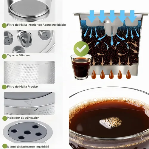 Vista 6 de Tazas K reutilizables de acero inoxidable compatibles con Keurig Supreme & Supreme Plus, cinco agujeros universales para Keurig reutilizable 1 Pack