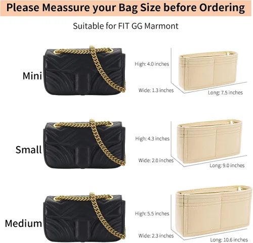 Vista 2 de Organizador de fieltro para bolso pequeño GG Marmont (Mini, beige)