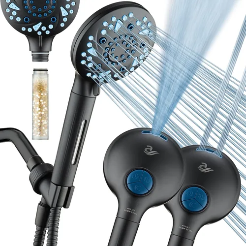 Vista 13 de AquaCare High Pressure 10 Spray Mode Filtered Showerhead - Handheld Shower Head Filters Chlorine to Heal Dry Skin, Revive Hair - Dual Power Wash