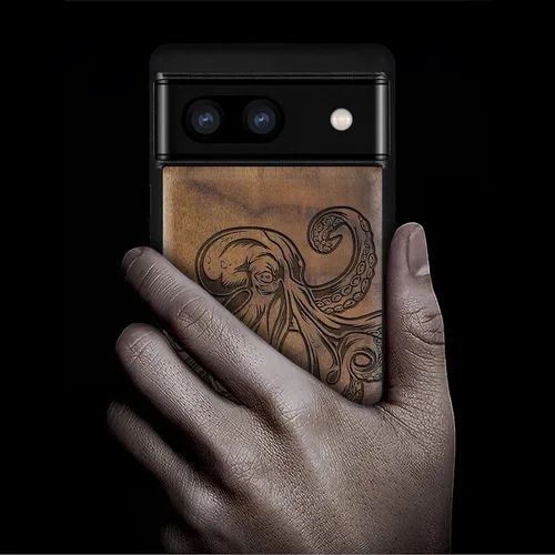 Vista 2 de Carveit Funda de madera para Pixel 6a [madera natural y TPU suave negro] a prueba de golpes, funda de madera única compatible con Google Pixel 6a