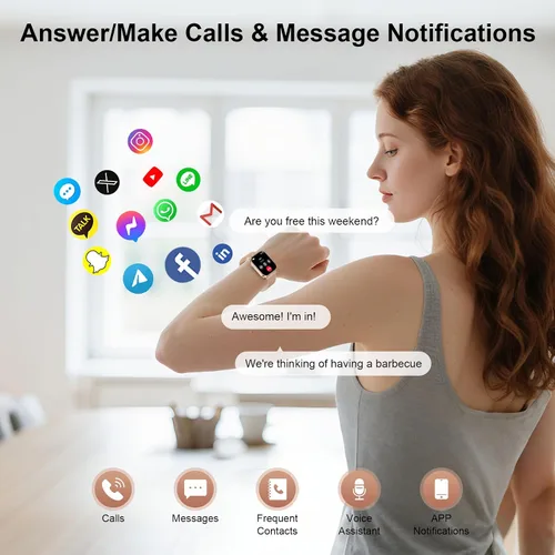 Vista 2 de Relojes inteligentes para mujer (Android y iPhone), reloj inteligente HD de 1.85 pulgadas con llamadas/mensajes/notificaciones, batería de 1000 mAh