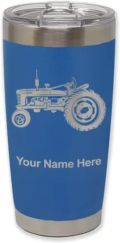 Vista 28 de LaserGram Vaso aislado al vacío de 20 onzas, Old Farm Tractor, grabado personalizado incluido (negro)