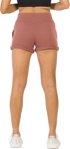 Vista 4 de icyzone - Pantalones cortos de deporte para mujer, de algodón - Pantalones cortos deportivos de algodón para correr, atléticos