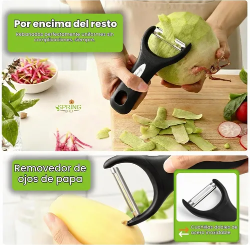 Vista 6 de Spring Chef - Pelador de verduras en forma de Y de acero inoxidable para cocina, color negro