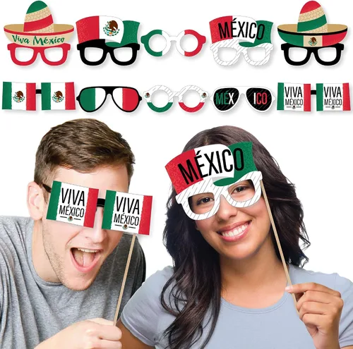 Vista 2 de Big Dot of Happiness Viva México - Juego de accesorios para cabina de fotos para fiesta del Día de la Independencia de México, 10