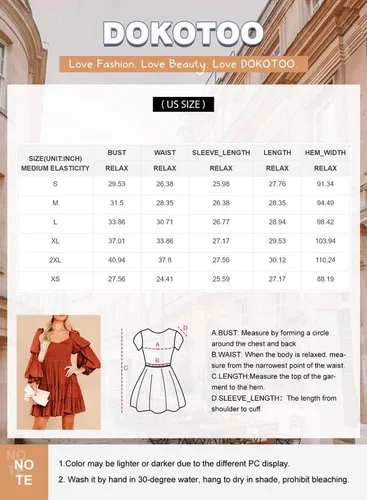 Vista 5 de Dokotoo - Vestido corto de primavera para mujer 2023, elegante, con hombros descubiertos, cuello en V, manga larga, con volantes, estilo skater