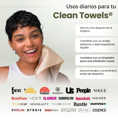 Vista 4 de Clean Skin Club Bamboo Viscose Clean Towels XL 100% USDA Toalla facial a base de biológicas USDA, toalla facial desechable, toallitas secas