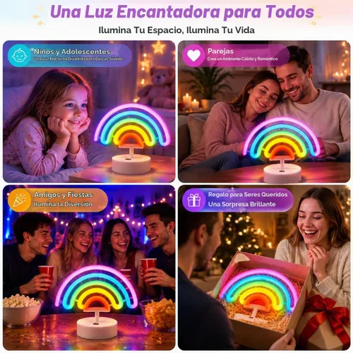 Vista 7 de Letrero de neón arcoíris con base, letreros de luz de neón arcoíris, lámpara LED para habitación de bebé, luces de noche de mesa alimentadas por USB