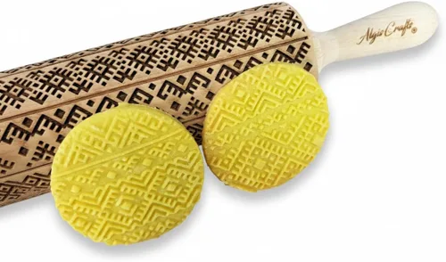 Vista 9 de Rodillo de relieve de abedul grabado en madera, rodillo de masa en relieve para galletas o arcilla de Algis Crafts
