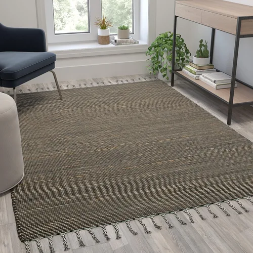 Vista 8 de Flash Furniture Prima - Alfombra de fibra natural de yute de 8 x 10 pies, alfombra trenzada de yute para interiores, alfombras de área natural