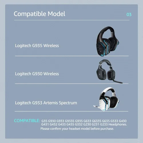 Vista 2 de Almohadillas de repuesto de gel refrescante para auriculares Logitech G933, también se adapta a auriculares G935 G930 G635 G633 G633S G533 G430 G431