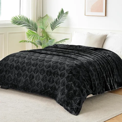 Vista 4 de Exclusivo Mezcla Manta de Vellón Tamaño King para Cama, Mantas Súper Suaves y Acogedoras para Uso Durante Todas las Estaciones, Patrón de Hojas