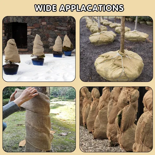 Vista 5 de Envolturas protectoras de árbol de arpillera natural, 40 pulgadas x 20 pies, protector de tronco de árboles, mantas de plantas de heladas