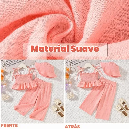 Vista 5 de Aalizzwell Traje de verano para niñas pequeñas con sombrero de 1 a 5 años