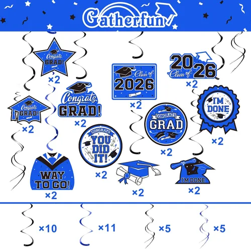 Vista 2 de 31 decoraciones de graduación para clase de 2026, remolino colgante de graduación, felicitaciones y decoraciones de fiesta de graduación