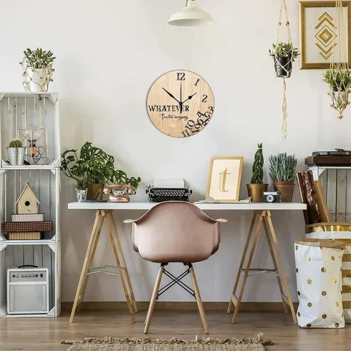 Vista 6 de Reloj de pared de 10 pulgadas, de grano de madera rústica, divertido con texto en inglés "Whatever I'm Late Anyways", reloj de pared vintage