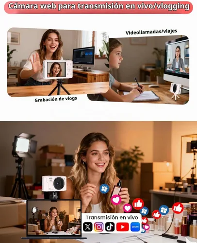Vista 6 de Cámara digital 5K para fotografía 2 baterías 32GB tarjeta rosa