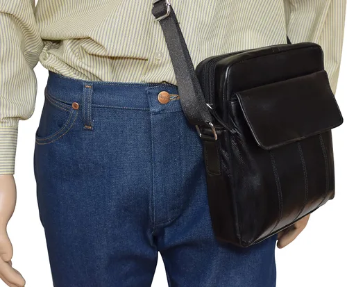 Vista 5 de Marshal Bolso cruzado para hombre de cuero genuino para iPad, tabletas, viajes, ciclismo, senderismo, oficina, negocios, Negro
