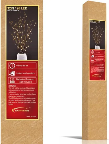 Vista 6 de LIGHTSHARE Rama de Ramita de Árbol de Abedul Artificial Iluminada de 32 Pulgadas con 120 Luces LED de Hadas Operada con Batería con Temporizador