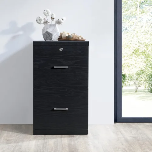 Vista 10 de OSP Home Furnishings Alpine Archivador de 2 cajones con cajón superior de bloqueo y sistema de fijación de bloqueo, vertical, negro