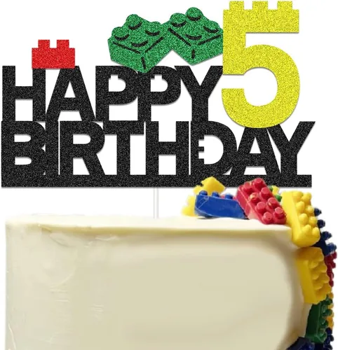 Vista 3 de Suministros para fiesta de cumpleaños de bloques de construcción, decoración de pasteles para bloques de construcción para decoración de fiesta de 4