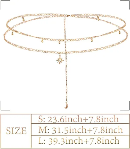 Vista 6 de ELABEST Cadena de vientre con cuentas en capas, cadena de cintura de estrella dorada, cadena de diamantes de imitación, accesorios de joyería