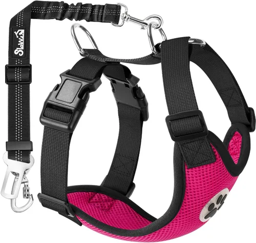 Vista 19 de SlowTon Arnés de Cinturón de Seguridad para Perro para Coche, Arnés de Coche para Perros Ajustable de Malla Transpirable y Arnés de Cinturón