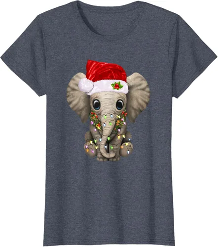 Vista 52 de Lindo elefante de Navidad luz divertido elefante amante de Navidad regalo camiseta Negro