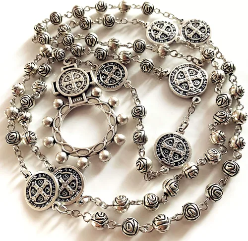 Vista 3 de elegantmedical Hecho a mano de cuentas de rosa católico San Benito Rosario Collar Cruz Caja de regalo Italia crucifijo, Zinc, No es una piedra