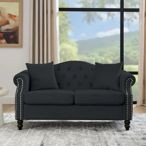 Vista 14 de Juego de Sofá Combinado de Terciopelo Chesterfield de 2 Piezas para Sala de Estar, Sofá de 3 Plazas y Loveseat con Tapizado Capitoné con 4