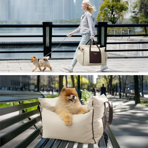 Vista 7 de Lesure Asiento de automóvil para perros pequeños - Asiento elevador para perro con parte inferior impermeable, correa de seguridad con clip