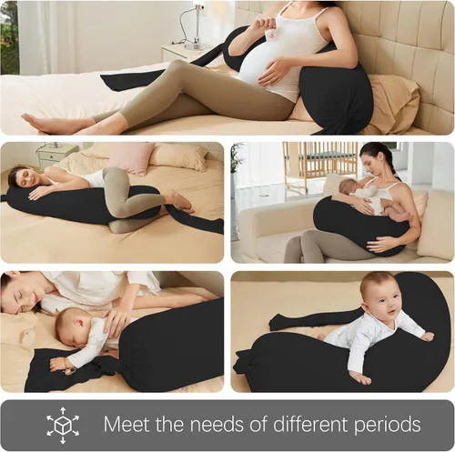 Vista 5 de MOON PARK - Almohada de embarazo con funda de enfriamiento increíblemente suave y lisa en forma de I, almohada de maternidad de cuerpo completo