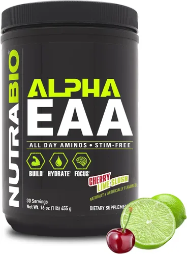 Vista 13 de NutraBio Alpha EAA - Aminoácidos de Todo el Día para el Crecimiento Muscular e Hidratación - Aminoácidos Esenciales con Nootrópicos y Adaptógenos