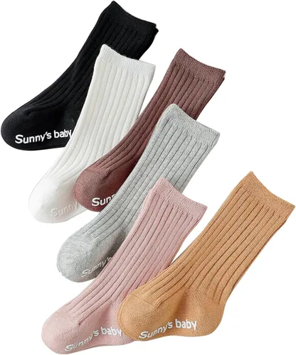 Vista 6 de Zumou Calcetines altos hasta la rodilla para niños pequeños, antideslizantes, antideslizantes, para bebés, niños y niñas, medias largas sin costuras