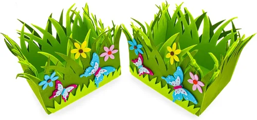 Vista 3 de Juego de 2 centros de mesa decorativos de fieltro de Pascua con flores de primavera y mariposas